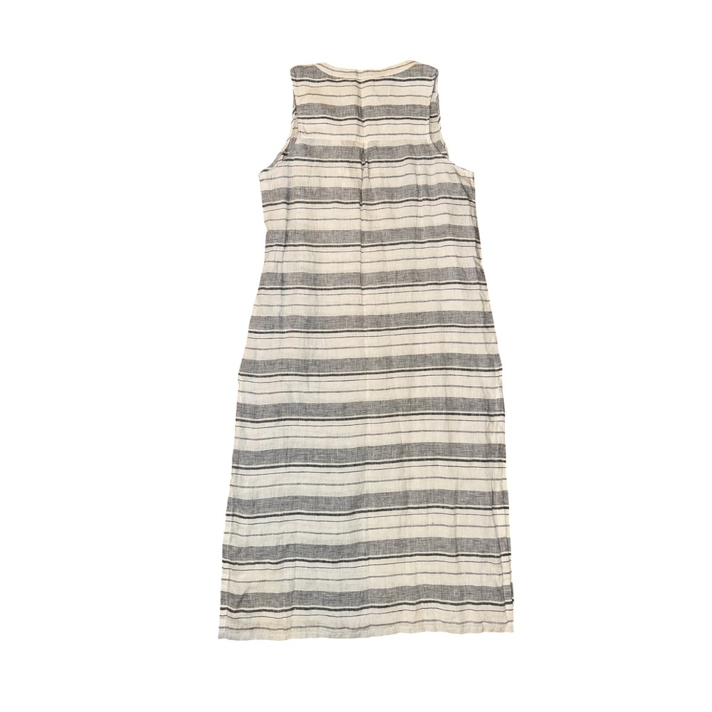 Athleta Stripe Midi Kaftan Women Medium Navy‎ White Linen Sleeveless Dress - Picture 2 of 8
